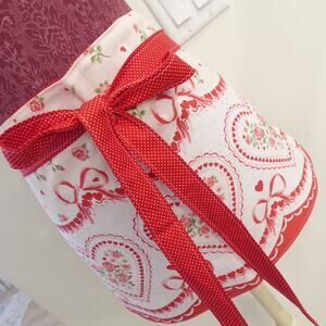 Vintage Style Waist Apron/ Hearts and Roses / Red /white Pola dot / reversable